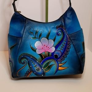 Gorgeous NEW Anuschka Floral Hand Painted Leather Bag LARGE NWOT